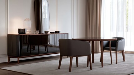 Fototapeta premium Modern minimalist dining room with sleek furniture design