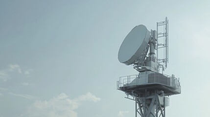 Satellite Dish on a Tower Against a Cloudy Sky