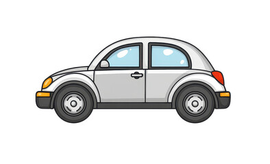 Fototapeta premium Cartoon style silver car with side view on white isolated background.
