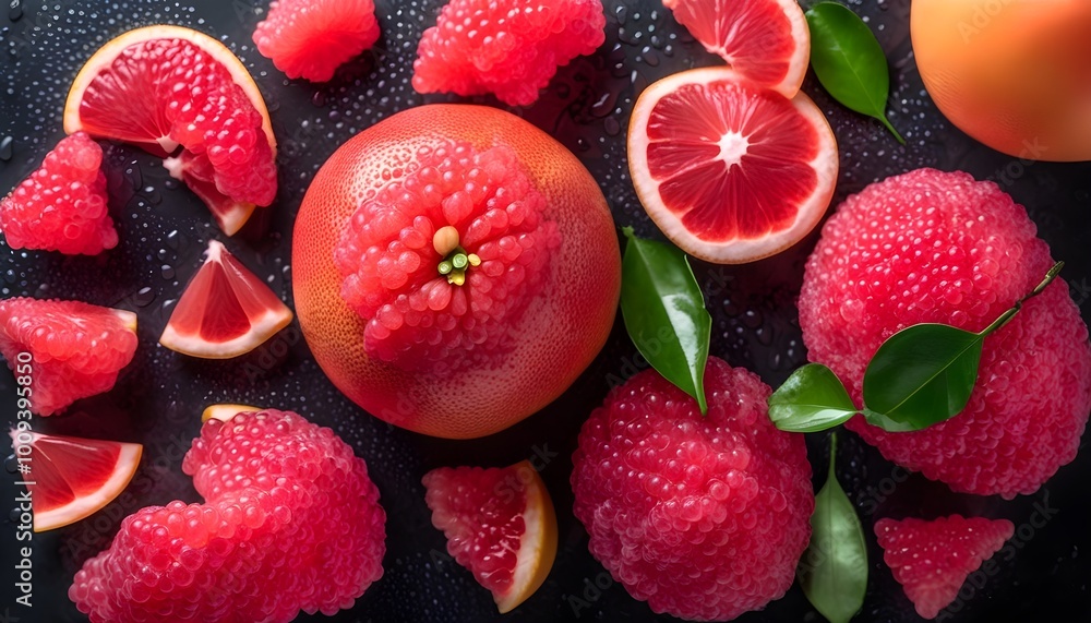 Wall mural Vibrant Grapefruit Display on Dark Background Showcasing Freshness and Flavor