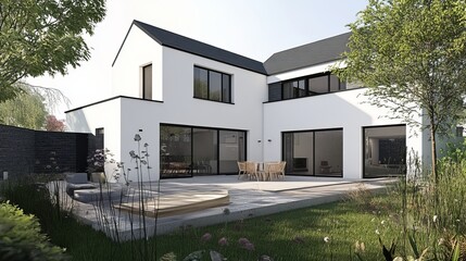 Chic house extension featuring modern design and elegant white accents in european architecture