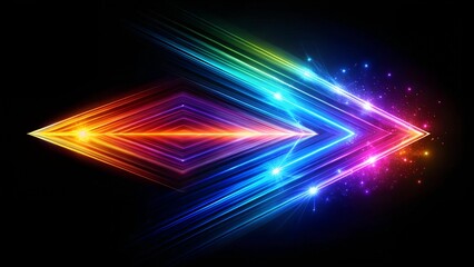 Colorful illuminated arrow design with sparkling effects on a black background showcasing vibrant light and energy. Generative AI