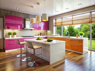 Modern Dark Kitchen Design Featuring a Bright White Island and Sleek Contemporary Elements