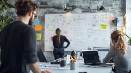 Collaborative Workspace with Whiteboard and Laptops