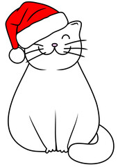 Christmas cat with santa hat. Vector illustration. Silhouetteector illustration. Silhouette
