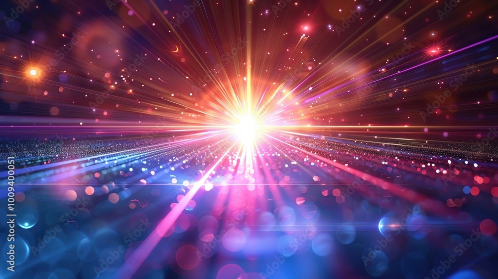 Poster vibrant bursts of light radiate in a captivating display of colors, creating a stunning visual exper