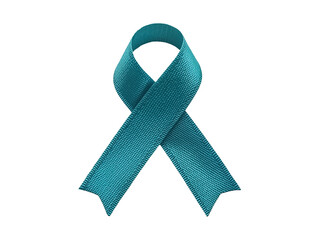 Teal ovarian cancer awareness ribbon isolated on transparent or white background