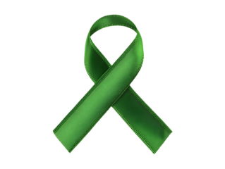 Dark green environmental awareness ribbon isolated on transparent or white background