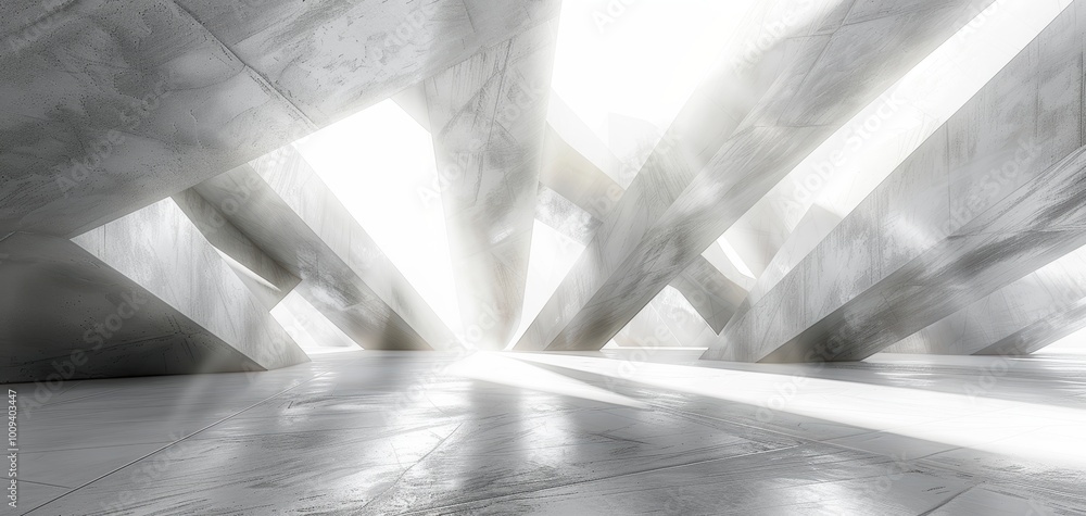 Aufkleber modern architectural design with dramatic lighting and abstract angles in a spacious environment.