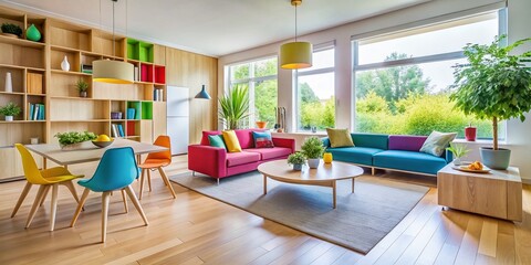 Modern Ply Board Furniture in a Bright Living Space with Minimalist Decor and Natural Light