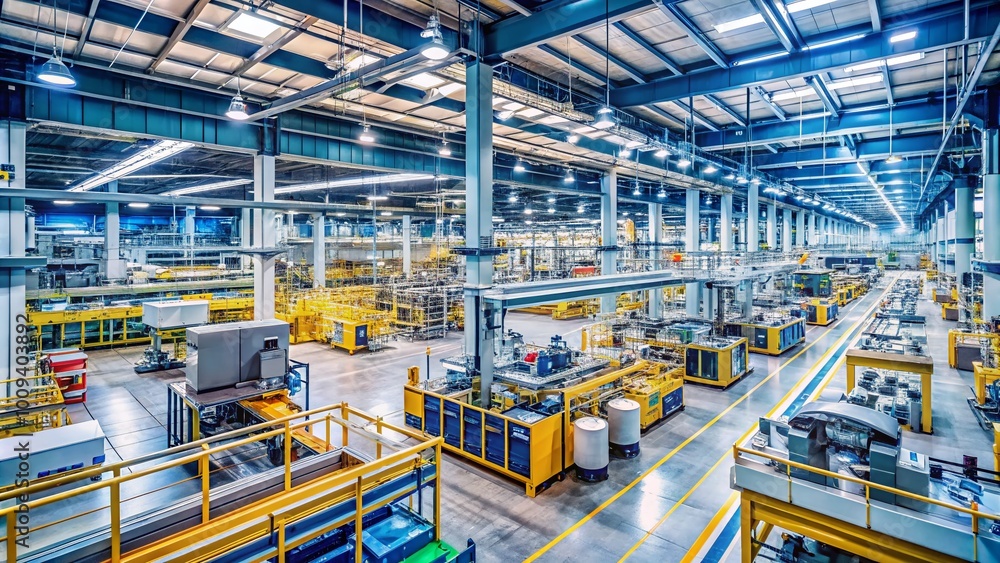 Poster modern quality control architecture in a manufacturing facility with advanced technology and design