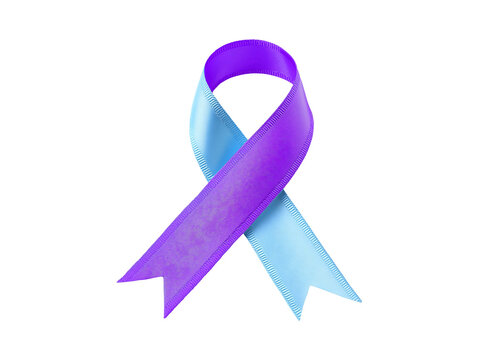 Purple and teal suicide awareness ribbon isolated on transparent or white background