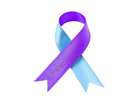 Purple and teal suicide awareness ribbon isolated on transparent or white background - Powered by Adobe