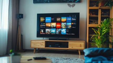 Cozy Home Entertainment Center with Smart TV and Bookshelf