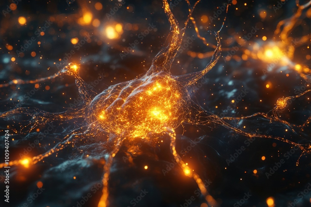 Poster human brain showing neurons firing neural visualization intelligence.