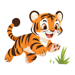 Cartoon Illustration of a Smiling Orange Tiger with Black Stripes