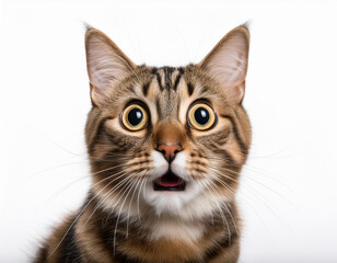 Fototapeta premium Retrato de gato con expresion de sorpresa sobre fondo blanco