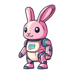Cute bunny cyborg robot futuristic character Flat illustration