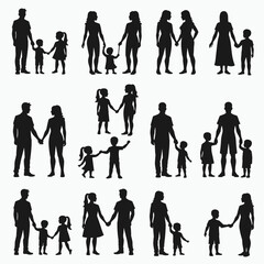 Silhouetted families holding hands, showcasing diverse family bonds, set against a white backdrop.