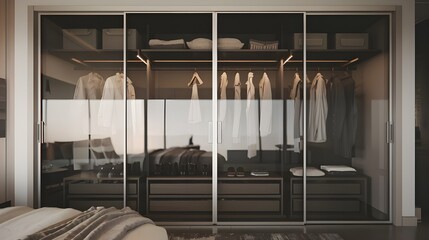 wardrobe with clothes