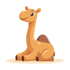 Cartoon funny camel sitting in desert Flat illustration