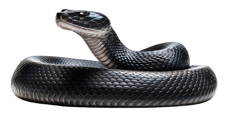 Fototapeta premium Black Snake Coiled Up Isolated on Transparent Background.