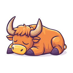 Cute bull laying on floor flat illustration