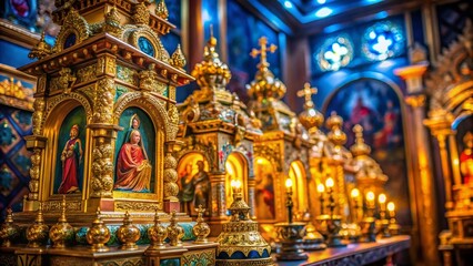 Obraz premium Ornate ostensorium displaying religious artifacts illuminated by soft light in a serene setting