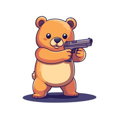 A bear with gun flat illustration
