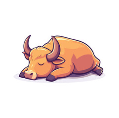 Cute bull laying on floor flat illustration