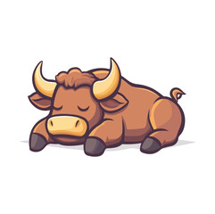 Cute bull laying on floor flat illustration