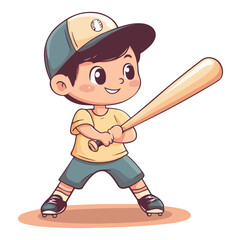 A cute boy with baseball bat flat illustration