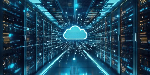 A digital representation of cloud computing in a server environment.