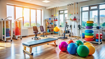 Physical therapy equipment and tools for rehabilitation in a modern therapy clinic setting