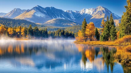 A beautiful mountain range with a lake in the foreground