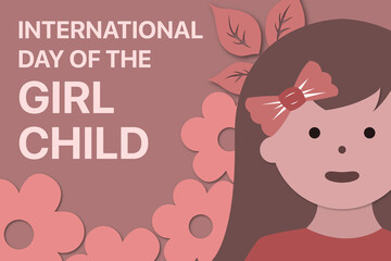 A vector illustration celebrating International Day of the Girl Child, featuring a girl's face alongside flower shapes, with a bold event title.