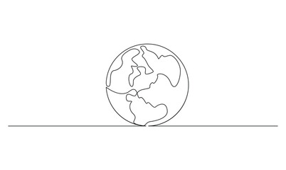 Vector continuous one simple single abstract line drawing of world map isolated on a white background