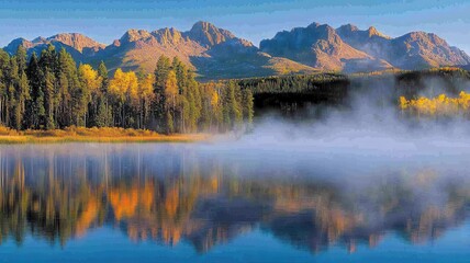 Fototapeta premium A beautiful mountain range with a lake in the foreground