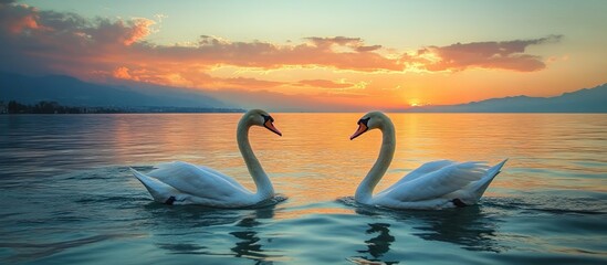 Fototapeta premium Two Swans at Sunset
