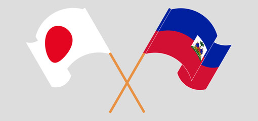 Crossed and waving flags of Japan and Republic of Haiti. Vector illustration