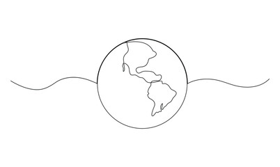 Vector continuous one simple single abstract line drawing of world map isolated on a white background