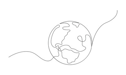 Vector continuous one simple single abstract line drawing of world map isolated on a white background