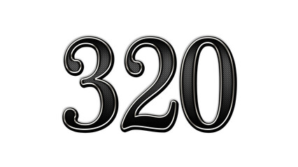 black metal 3d design of number 320 on white background.