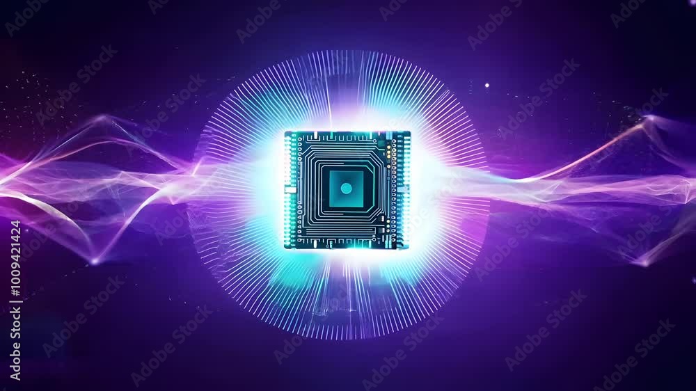 Aufkleber a glowing microchip floats in a digital vortex, symbolizing advanced technology and innovation in a 