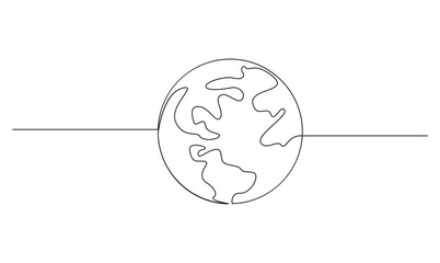Vector continuous one simple single abstract line drawing of world map isolated on a white background
