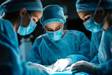 Female surgeon with team performing surgery, Generative AI