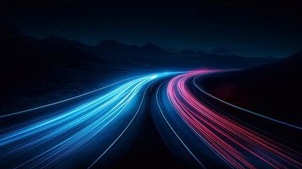 Futuristic Velocity: Nighttime Highway Light Trails. Generative ai