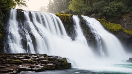 Fototapeta premium Powerful waterfall cascading from a stone platform.