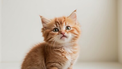 Adorable Ginger Kitten Looking Up with Curiosity.