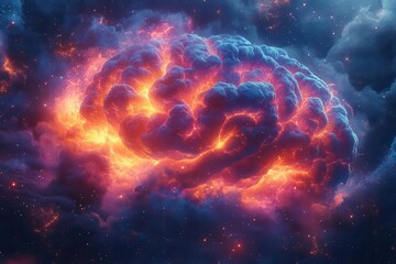 a vibrant colorful explosion emerges from a brain illustration representing creativity and the boundless potential of the human mind